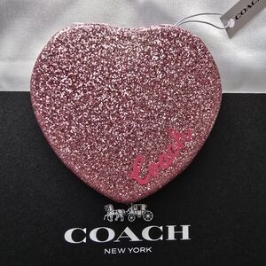 Coach Glitter Pink Heart Shaped Compact Mirror